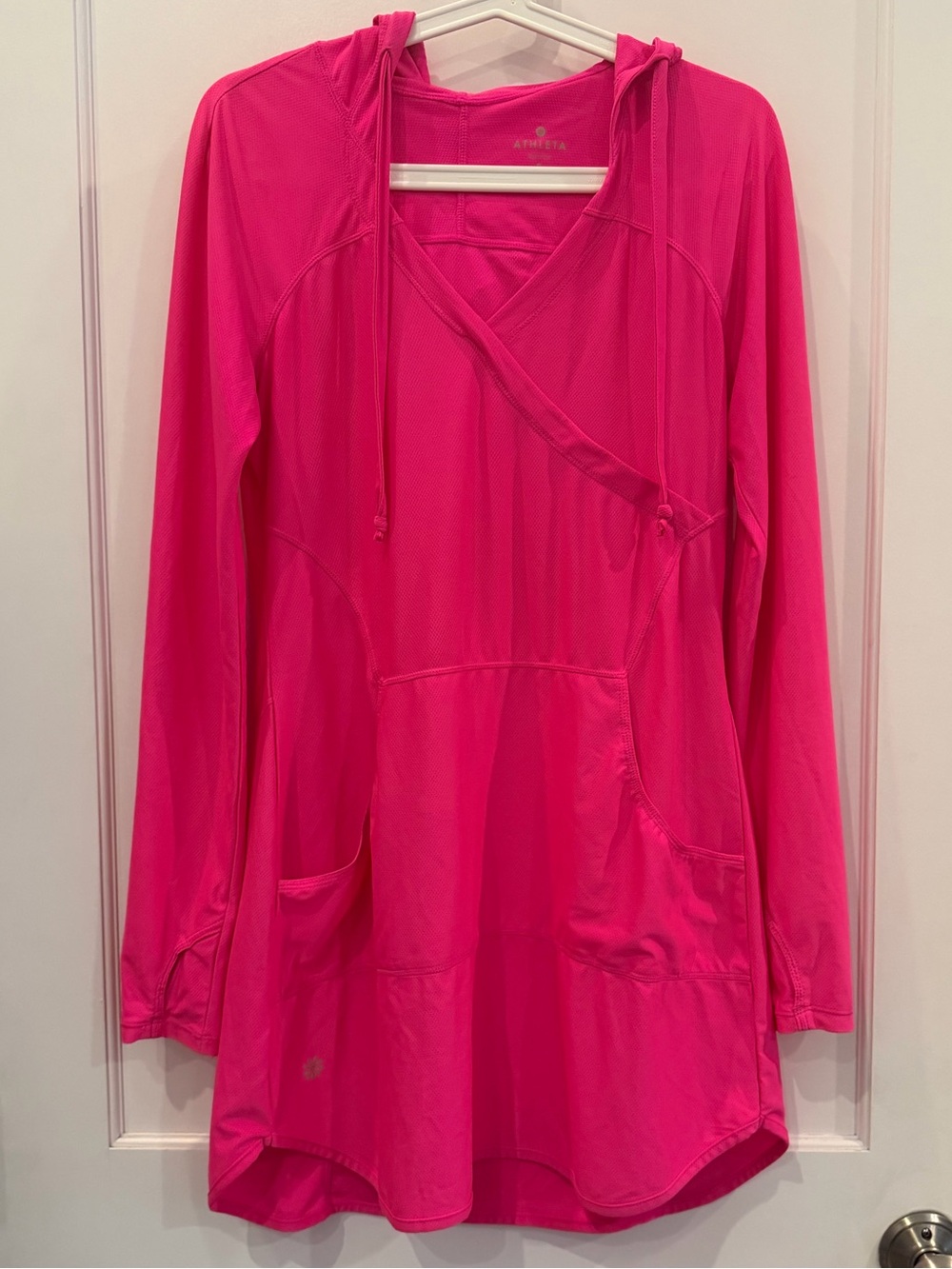 Athleta Hot Neon Pink Wick It Wader Hooded Pool Swim Beach Cover Up Tunic, Small